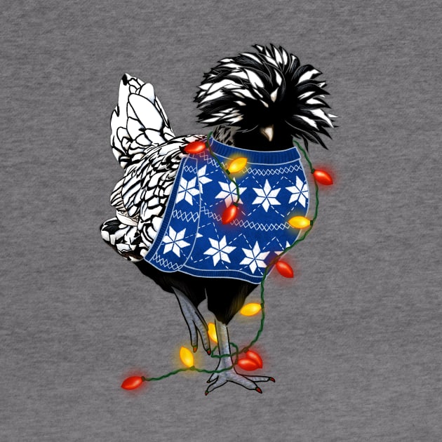 Silver-Laced Polish Chicken In Ugly Christmas Sweater Tangled In Lights by Ashley D Wilson